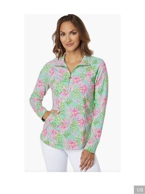 Lilly Pulitzer UPF 50+ Surf Blue So Shellegant Skipper Popover 1/4 zip